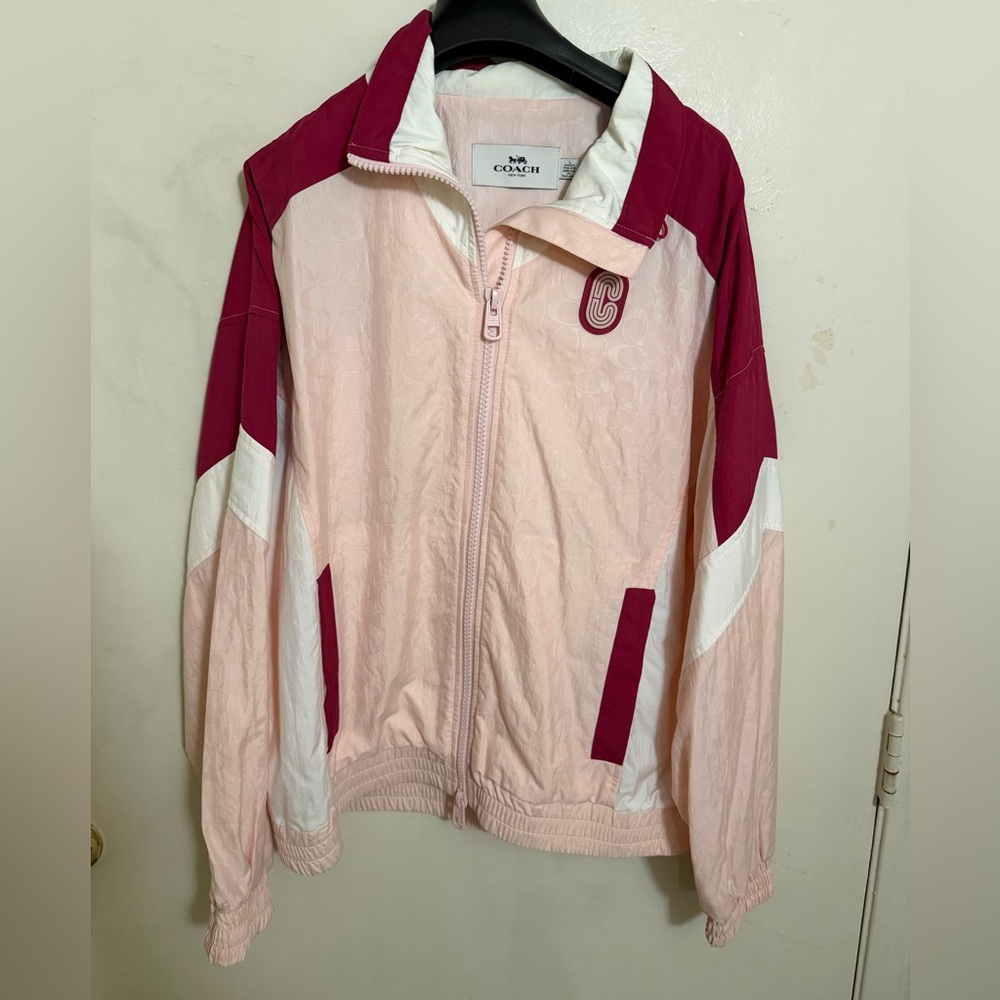 Coach Women’s C print Pink and White Utility Jacket Windbreaker large L